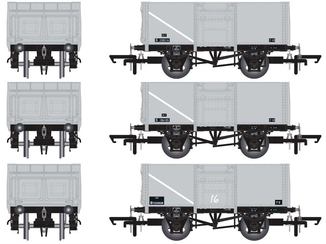 Accurascale OO ACC1028 Triple Pack G BR 16Ton Diagram 1/109 Riveted Mineral Wagons Grey with Lettering on Black Patches 1950s