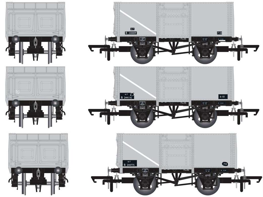 Accurascale OO ACC1049 Triple Pack J BR 16Ton Diagram 1/109 Riveted Mineral Wagons Grey with Lettering on Black Patches 1950s