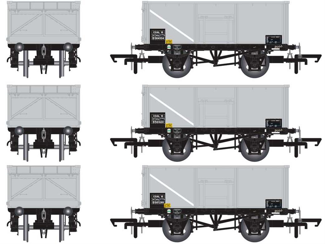 Accurascale OO ACC1062 Triple Pack O BR 16Ton Diagram 1/108 Rebodied Mineral Wagons Grey Boxed Lettering 1960s Pre-TOPS