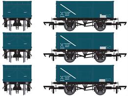 Acurrascale have announced a new model of the BR 16 ton steel bodied mineral wagons with extensive tooling options created to allow for many of the variations in construction and fittings on these wagons. Models of wagons with original welded or riveted construction bodies and rebodied wagons can be can be produced with 3 different end doors, 3 different buffer types, 2 different axlebox designs, 2 different hand brake levers and with standard 2-shoe Morton or 4-shoe independent brakes. Vacuum fitted variations can also be produced in future production batches.This pack of 3 wagons is finished in BR Rail Blue livery allocated as internal user wagons at Horwich.