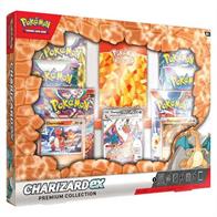 Box contains:6 * Pokemon boosters1 * Etched foil promo Charizard ex1 * Foil Carmander1 * Foil Charmeleon1 * Magnetic card protector with display case65 * Deck protectord featuring Charizard as a Tera Pokemon