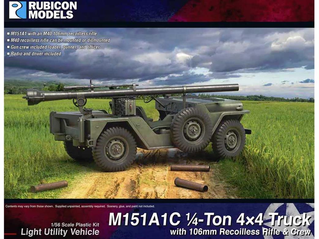 Rubicon Models 1/56 280125 M151AC 4x4 Utility Truck with 106mm Recoiless Rifle Plastic Model Kit