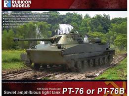 The PT-76 is a Soviet amphibious light tank that was introduced in the early 1950s and soon became the standard reconnaissance tank of the Soviet Army and the other Warsaw Pact armed forces. It was used in the reconnaissance and fire-support roles, and was widely exported. With this kit you can build either the PT-76 or PT-76B, and it comes with muzzle brake &amp; trim board choices and optional DShK 1938 HMG and crew.