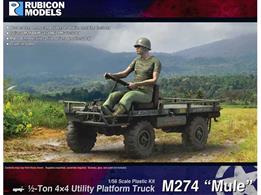 The M274 Mule is a Utility Platform Truck often outfitted with a wide array of weaponry, especially in the Vietnam War. Most commonly, the M274 was outfitted with M60 7.62mm NATO light machine guns, M2HB .50 Caliber machine guns, and M40 106mm recoilless rifles. The kit comes with crates, ammo can &amp; tubes, ration container, M60, M2HB, and driver.