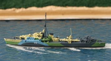 HMS Roebuck  was given this camouflage pattern when she entered service in 1943. The 1/1250 scale, waterline, metal model is by WDS models and is supplied fully finished and painted, WDS K Liz95ft.