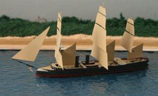 Koenig Wilhelm is a central battery ironclad from 1869 made by WDS in his Aquarius range, WDS AQ5. This metal 1/1250 scale waterline model has a full set of sails and is fully assembled and painted.