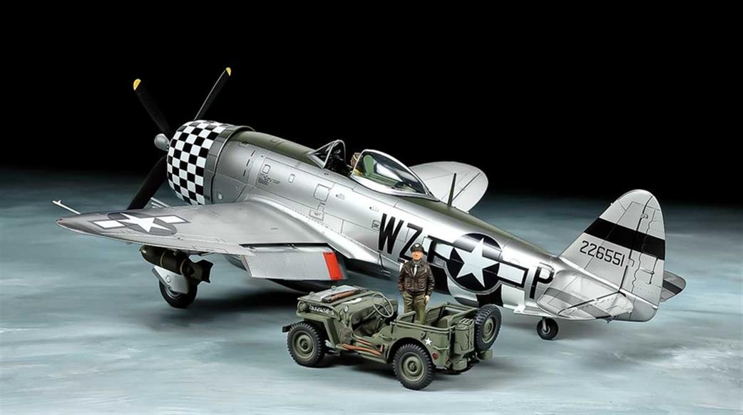 Tamiya 1/48 25214 USAF P-47D Thunderbolt With 1/4t Light Vehicle WW2 Fighter Aircraft Kit