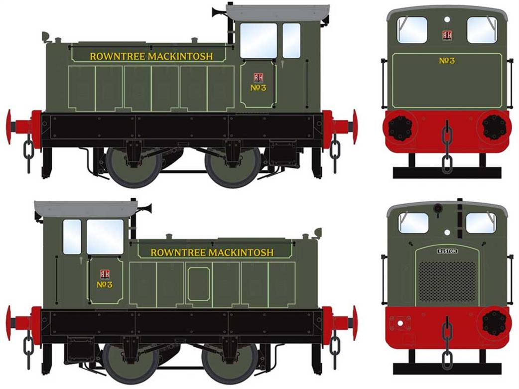 Accurascale O Gauge ACC2857 Rowntree Macintosh No.3 Ruston 88DS 4wd shunter 4419343 Lined Green