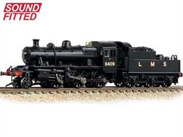 We are delighted to present this Graham Farish LMS Ivatt 2MT following the recent SOUND FITTED upgrades to this model. With every model now featuring a Next18 DCC decoder interface and pre-fitted speaker, this example depicts No. 6409 in LMS Black livery.This Award Winning model certainly packs a punch when it comes to the detail, with separate metal handrails found throughout the locomotive and tender, lubricators and sand boxes along the running plate and separate pipework running from below the cab to the top feed on the boiler. The turned brass safety valves and whistle contrast beautifully with the firebox on which they are mounted, whilst inside the cab, the moulded back head detail has been decorated to pick out the individual gauges and controls. A hinged tender fall-plate provides the finishing touch to the highly impressive cab of this model.
