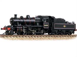 We are delighted to present this Graham Farish LMS Ivatt 2MT following the recent SOUND FITTED upgrades to this model. With every model now featuring a Next18 DCC decoder interface and pre-fitted speaker, this example depicts preserved locomotive No. 46464 in BR Lined Black livery with Late Crest.This Award Winning model certainly packs a punch when it comes to the detail, with separate metal handrails found throughout the locomotive and tender, lubricators and sand boxes along the running plate and separate pipework running from below the cab to the top feed on the boiler. The turned brass safety valves and whistle contrast beautifully with the firebox on which they are mounted, whilst inside the cab, the moulded back head detail has been decorated to pick out the individual gauges and controls. A hinged tender fall-plate provides the finishing touch to the highly impressive cab of this model.