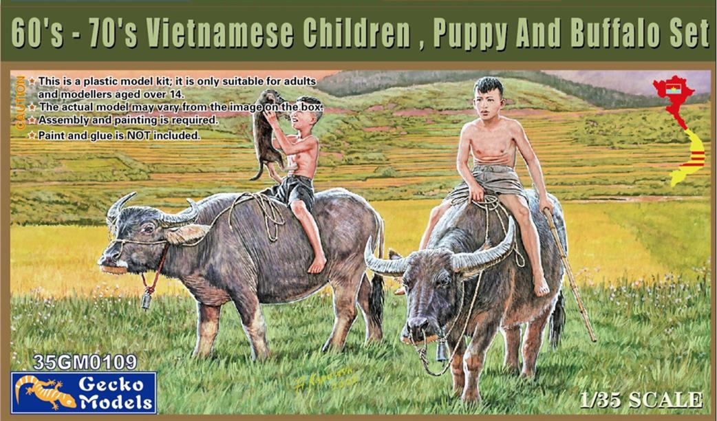 Gecko Models 1/35 35GM0109 60'-70's Vietnamese Children , Puppy & Buffalo Figure Set