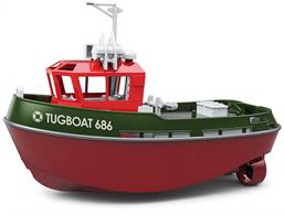 HENG LONG 1/72 RTR TUGBOAT 686 2.4GHZ 230MM LENGTH GREEN Budding mariners can take to the water with this exciting small-scale 1/72nd Scale RC Harbour Tug Boat from Heng Long. Highly detailed with multiple scale accessories for you to mount on the hull and LED cabin lights, its powerful dual motors provide forward and reverse control, along with proportional steering for perfect semi-scale realism. An authentic tug hull design is available in a green or black finish and features a sealed waterproof centre section for electronics and 3.7V 600mAH battery, which provides up to 15 minutes of uninterrupted playtime. 2.4GHz radio system delivers interference-free control with a range of up to 50m. At 23cm in length, it’s pocketed sized for easy portability and display. Time to start the engines and get this Tug to work!