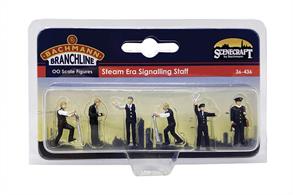 Pack of 6 signalman and signal box staff for mechanical signal boxes.Includes figures operating levers, holding token hoop and preparing to go on/off duty.