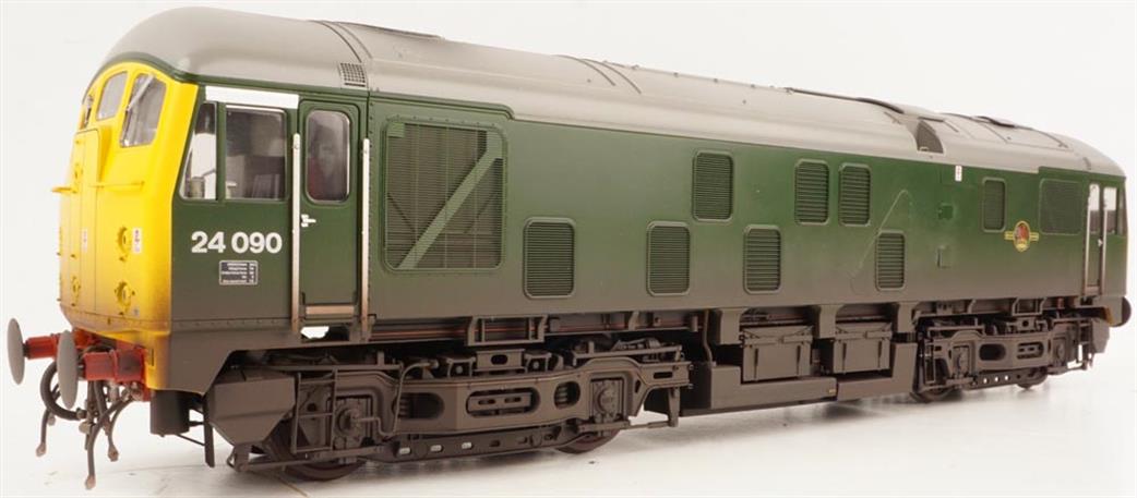 Heljan O Gauge 2454 BR 24090 Class 24/0 Derby Sulzer Type 2 Diesel Locomotive BR Green Full Yellow Ends Weathered