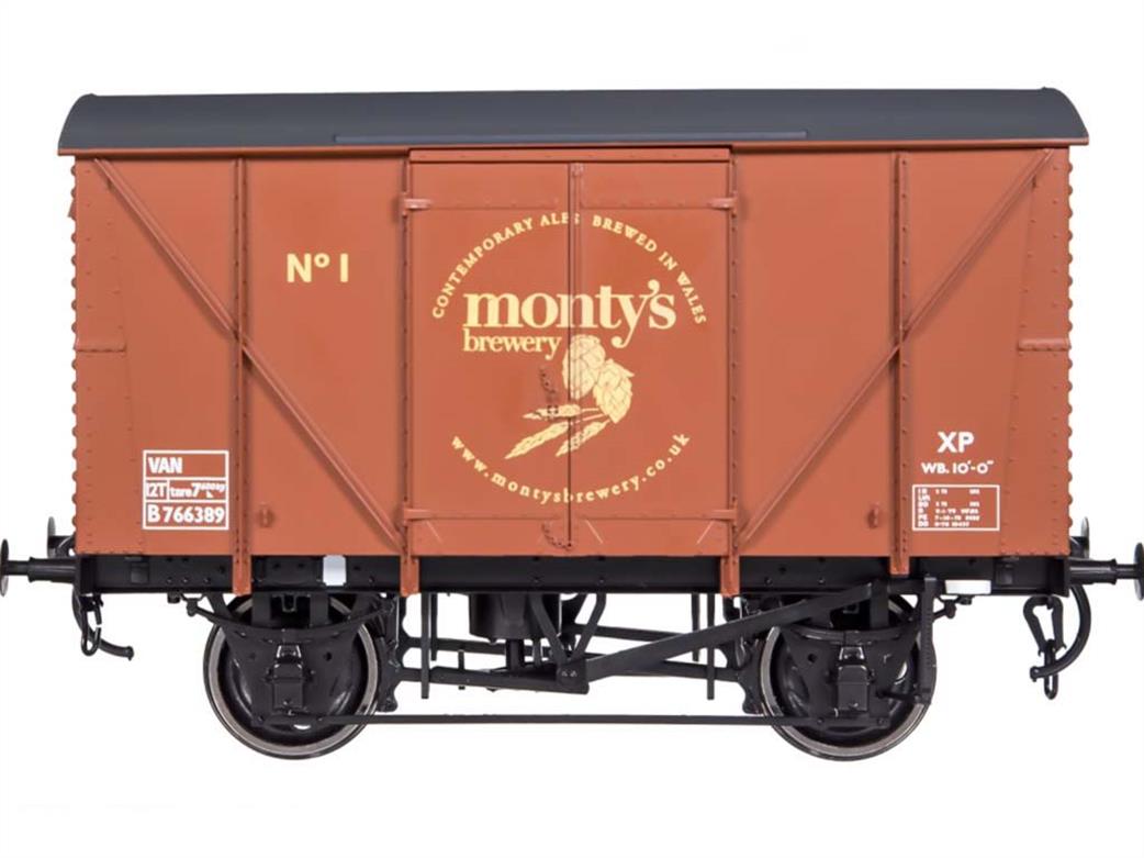 Dapol O Gauge 7F-056-025 Monty's Brewery BR 12-Ton Plywood Sided Ventilated Box Van Bauxite Livery