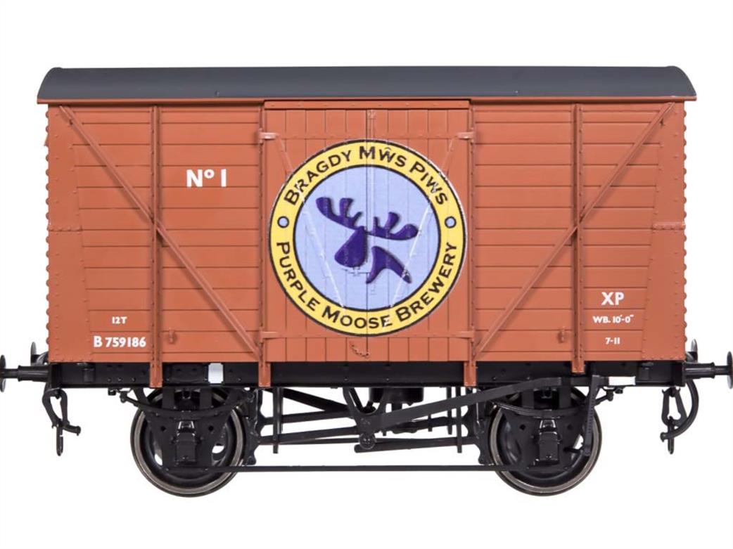 Dapol O Gauge 7F-056-026 Purple Moose Brewery BR 12-Ton Plank Sided Ventilated Box Van Bauxite Livery