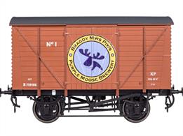 A special Brewery edition of the Dapol O gauge BR plank sided box van finished with the moose logo of Porthmadog's Purple Moose Brewery