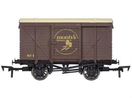 A special Brewery edition of the Dapol OO gauge ventilated box van finished in chocolate brown with the logo of Monty's Brewery.