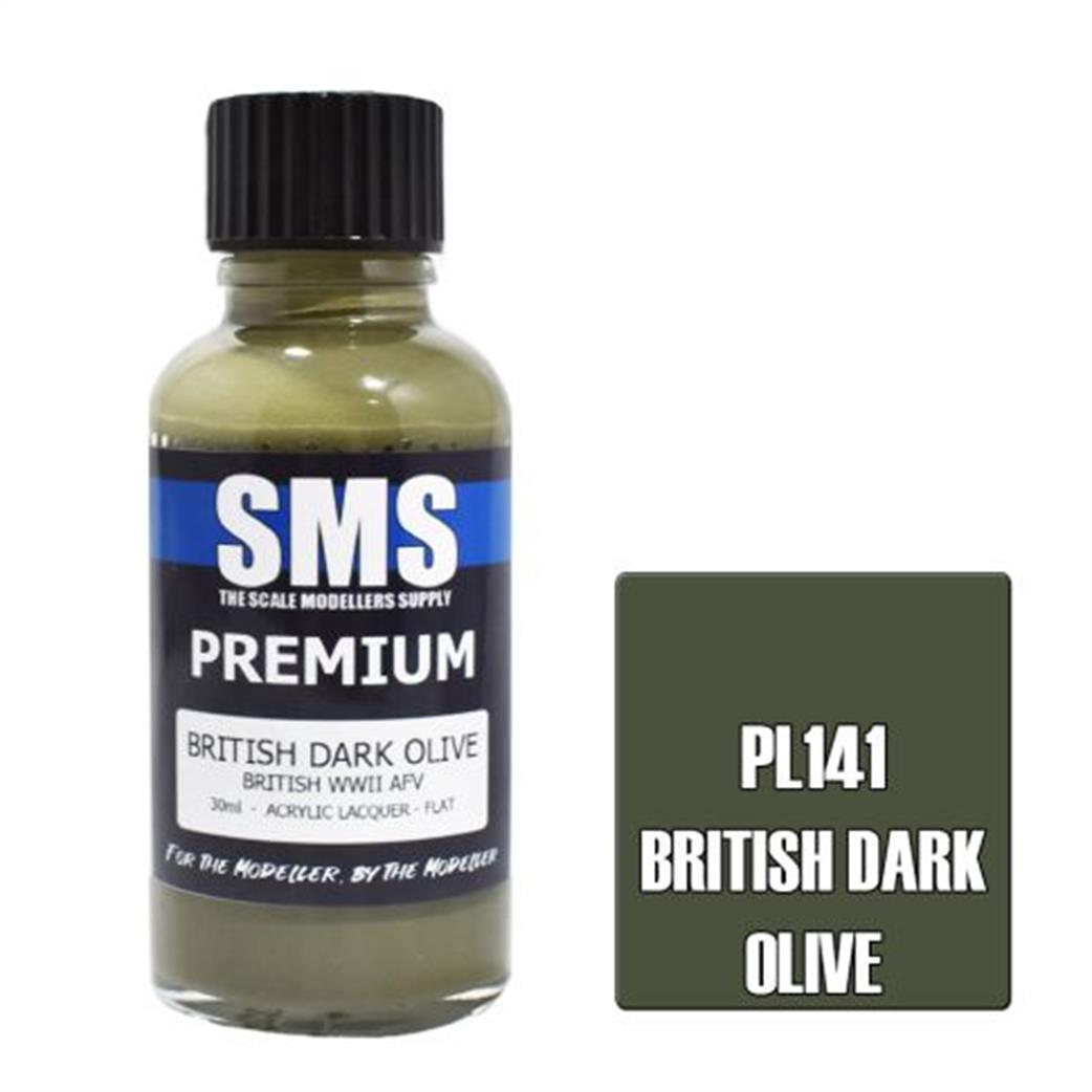 SMS Premium Lacquers  PL141 British Dark Olive WW2 AFV Airbrush Ready Lacquer 30ml