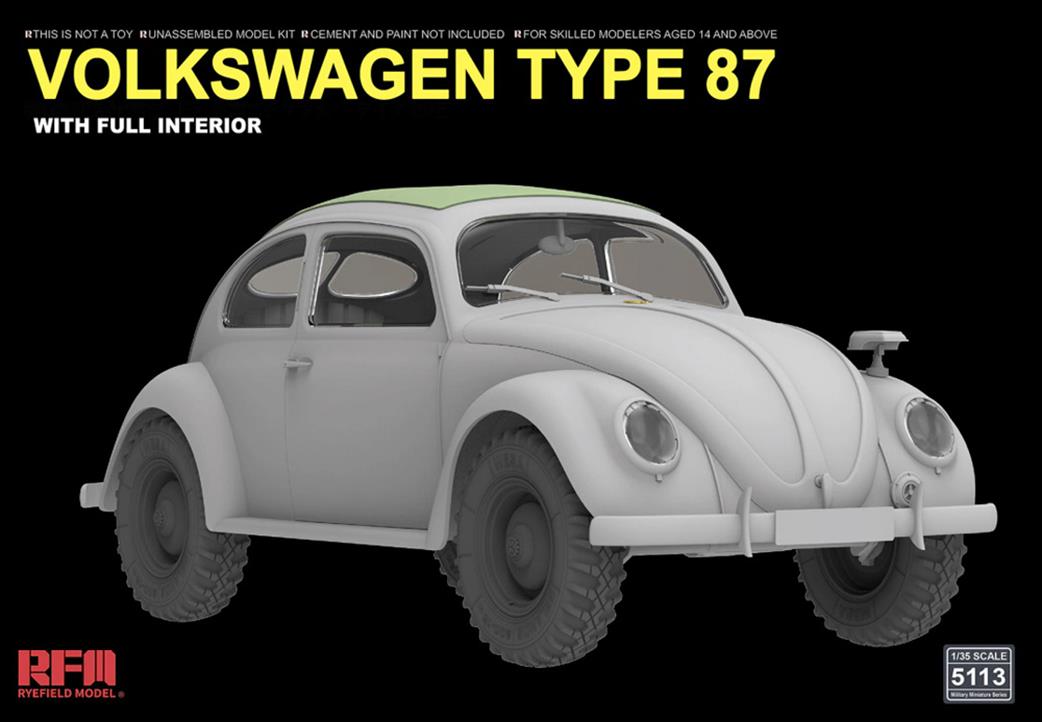 Rye Field Model 1/35th 5113 Volkswagon Type 87 with Full Interior Plastic Kit