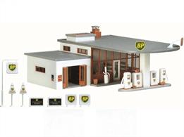 This super-detailed kit builds up into a service station, of a type first seen in the 1940s and still in use today in some places. It comes complete with a sticker sheet depicting the BP branding and features a fully detailed shop interior, service bay, and forecourt.This kit contains 95 parts in three colours, interior mask, and glazing sheet, and full instructions. Additional painting and weathering can be completed as required.