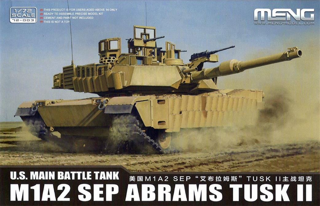 Meng 1/72 72-003 M1A2 Sep Abrams Tusk 11 Main Battle Tank Plastic Kit