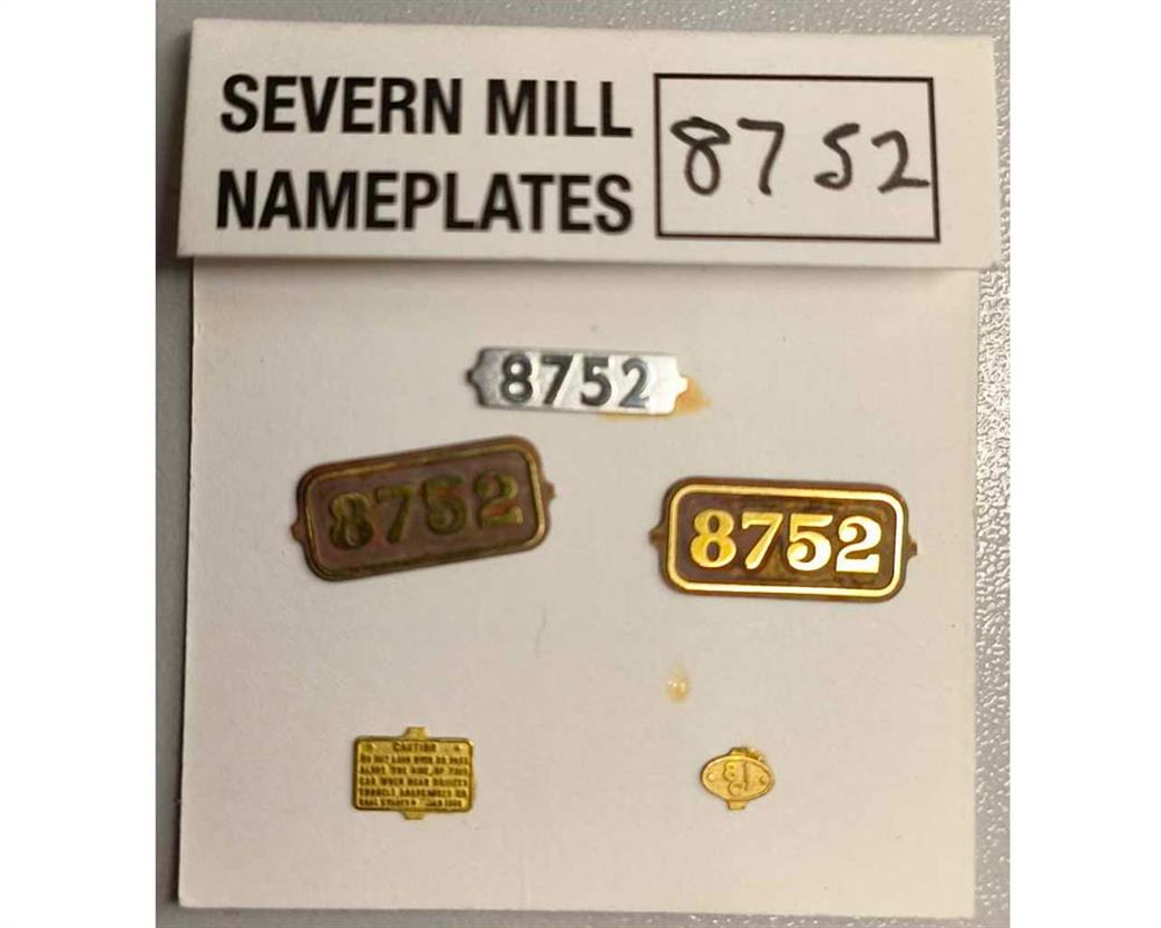 Preowned 8752 Severn Mill Nameplates 8752 Pannier Tank Number plate and smokebox plate O Gauge