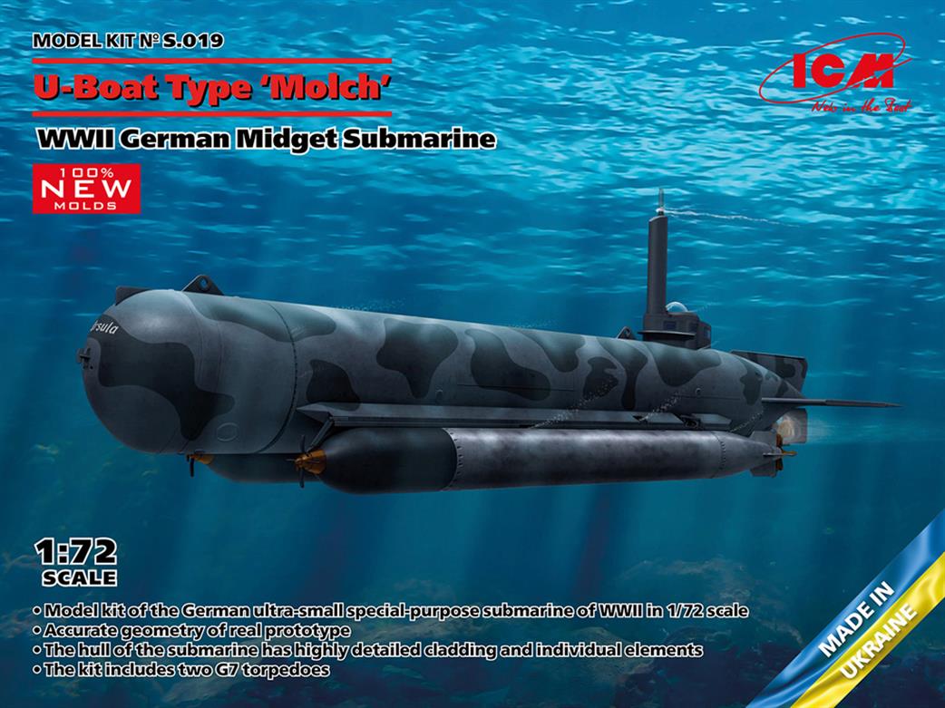 ICM 1/72 S019 Molch Midget Submarine U-Boat Type 'Molch', WWII German Midget Submarine