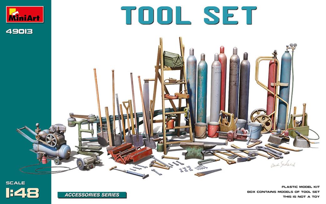 MiniArt 1/48 49013 Tool Set A Selection Of Ready To Assemble And Paint Tools For Diorama Builders