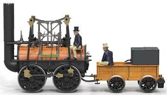 This 'Locomotion' No. 1 model reflects its preserved status and features the 1883 incorporated bell, the single chimney, the coal detail in the tender and green etched nameplates incorporating 'Locomotion'. A wood grain print is used to represent the wooden boiler barrel of the locomotive.This model is DCC ready with Next 18 decoder connectiion.