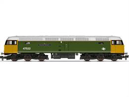 On 3 October 1987, 47522 was unveiled in a unique LNER like apple green livery and was named ‘Doncaster Enterprise’ at Doncaster Works by Councillor Gladys Ambler, Mayor of Doncaster. After this, the locomotive attained a ‘celebrity’ status.This model replicates 47522 in this special apple green livery, supplied with etched nameplates of ‘Doncaster Enterprise’.DCC ready with 8 pin decoder connection.