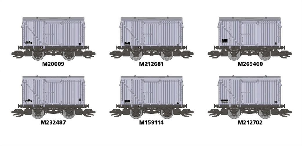 Peco TT:120 TTR61302 Set of 6 ex-LMS 9ft Wheelbase Vans British Railways Unfitted