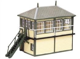 Enhance your layout with this Settle and Carlisle style signal box. Your layout can be brought to life quickly and simply, as you can immediately build up station, town and village scenes without the need to wait for glue to dry. These buildings are pre-formed and pre-decorated, it simply could not be easier to add this to your growing layout.58mm x 33mm x 62mm