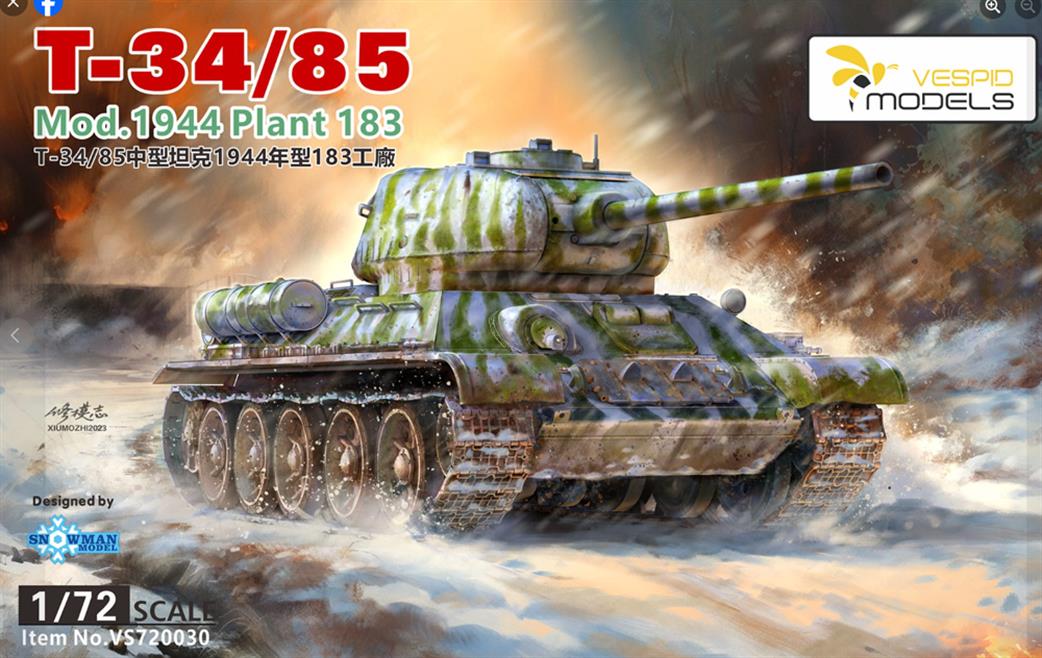 Vespid Models 1/72 VS720030 Russian T34/85 Mod 1944 Plant 183 WW2 Tank Model
