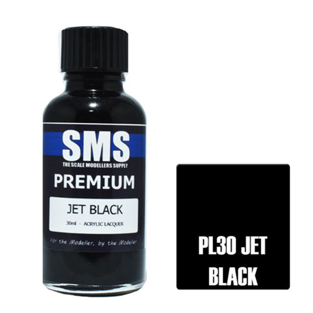 SMS Premium Lacquers  PL30 Jet Black Airbrush Ready Acrylic Lacquer 30ml Bottle