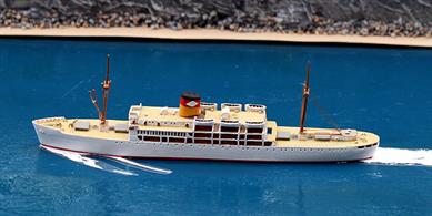 TSS Camito is a second-hand, 1/1200 scale waterline model of the Fyffes combi-liner providing a fortnightly service between Southampton and the West Indies with her sister-ship, Golfito into the 1970s. The model is in very good condition, see photograph.