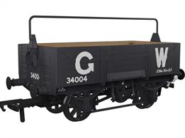 Detailed model of the GWR diagram O18 open merchandise wagons introduced in 1902 with higher 5 plank sides than used previously, cross-cornered DCIII spring applied hand brakes, self-contained buffers and 'sack truck' door. When new many were equipped with sheet supporting rails to keep tarpaulin covers from sagging, but these were removed from wagons as they were put into the 'common user' wagon pool. These wagons set the basic open wagon design used by the GWR until nationalisation and many survived as internal users into the 1970s, resulting in several examples being preserved.This model is finished as GWR wagon number 34004 in GWR dark grey livery with pre-grouping 25in height lettering. This wagon was photographed by the GWR company photographer to record the latest new design of wagon.