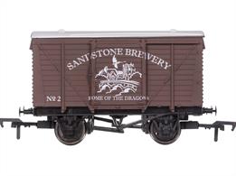 A special Brewery edition of the Dapol OO gauge ventilated box van finished in white livery with the logo of the Sandstone Brewery of Wrexham. Wagon number 2