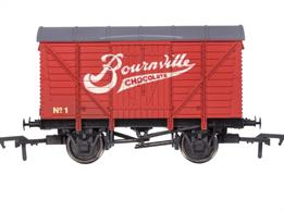 BR standard design ventilated box van finished in Cadbury's Bournville red livery lettered for Cadbury's Bournville Chocolate.