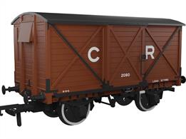 Detailed model of the Caledonian Railway diagram 67 10-ton ventilated box van finished in Caledonian Railway oxide brown livery as van number 2080.The Rapido Trains UK OO Gauge Caledonian Railway Dia.67 Van features full external, and underframe details including brass bearings for smooth friction-free running, NEM coupling pockets and a high-quality livery application. Tooling covers two different wheel styles, Morton hand brakes, vacuum train or dual air and vacuum train brakes and three different axlebox and spring arrangements.