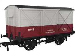 Detailed model of the Caledonian Railway diagram 67 10-ton ventilated box van finished in white over red livery as Ore Mining Branch wagon number 907 in service as an internal user breakdown van, a common use for older goods vans as these protected essential tools from both weather and unauthorised borrowing.The Rapido Trains UK OO Gauge Caledonian Railway Dia.67 Van features full external, and underframe details including brass bearings for smooth friction-free running, NEM coupling pockets and a high-quality livery application. Tooling covers two different wheel styles, Morton hand brakes, vacuum train or dual air and vacuum train brakes and three different axlebox and spring arrangements.