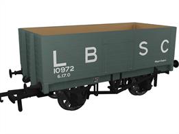 A highly detailed model of the RCH 1907 design 7 plank open wagon. One of the most common designs used by private wagon owners these wagons frequently carried brightly coloured and floridly lettered liveries applied before WW1. Many thousands of wagons were built to this specification, the vast majority still running into WW2 with many passing to British Railways ownership at nationalisation. Each of the Rapido Trains models features prototype specific variations including end doors or no end door, buffer shank design, wheels, brake fittings and V hanger style.Model finished as London, Brighton &amp; South Coast Railway wagon 10972 in LBSC grey livery with with large lettering.