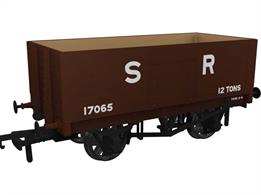 A highly detailed model of the RCH 1907 design 7 plank open wagon. One of the most common designs used by private wagon owners these wagons frequently carried brightly coloured and floridly lettered liveries applied before WW1. Many thousands of wagons were built to this specification, the vast majority still running into WW2 with many passing to British Railways ownership at nationalisation. Each of the Rapido Trains models features prototype specific variations including end doors or no end door, buffer shank design, wheels, brake fittings and V hanger style.Model finished as Southern Railway ex-SECR wagon 17065 in SR goods brown livery with large size lettering applied from grouping in 1922 until 1936.