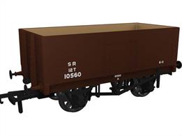 A highly detailed model of the RCH 1907 design 7 plank open wagon. One of the most common designs used by private wagon owners these wagons frequently carried brightly coloured and floridly lettered liveries applied before WW1. Many thousands of wagons were built to this specification, the vast majority still running into WW2 with many passing to British Railways ownership at nationalisation. Each of the Rapido Trains models features prototype specific variations including end doors or no end door, buffer shank design, wheels, brake fittings and V hanger style.Model finished as Southern Railway ex-SECR wagon 10560 in SR goods brown livery with the small sized lettering agreed between the railway companies for use from 1936 onward.