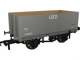A highly detailed model of the RCH 1907 design 7 plank open wagon. One of the most common designs used by private wagon owners these wagons frequently carried brightly coloured and floridly lettered liveries applied before WW1. Many thousands of wagons were built to this specification, the vast majority still running into WW2 with many passing to British Railways ownership at nationalisation. Each of the Rapido Trains models features prototype specific variations including end doors or no end door, buffer shank design, wheels, brake fittings and V hanger style.Model finished as LNER locomotive coal wagon number 454950 in LNER goods grey livery with post-1936 small lettering.