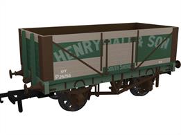 A highly detailed model of the RCH 1907 design 7 plank open wagon. One of the most common designs used by private wagon owners these wagons frequently carried brightly coloured and floridly lettered liveries applied before WW1. Many thousands of wagons were built to this specification, the vast majority still running into WW2 with many passing to British Railways ownership at nationalisation. Each of the Rapido Trains models features prototype specific variations including end doors or no end door, buffer shank design, wheels, brake fittings and V hanger style.Wagon finished as British Railways ex-private owner wagon P25756. The sides have needed some repair and new planks, but enough of the livery remains to see this wagon was owned by Henry Hall &amp; Son.