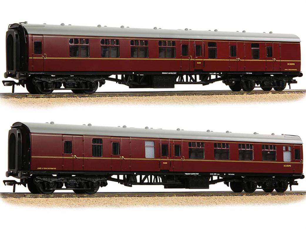 Bachmann OO 39-084PF BR Mk1 BSK Second Class Brake Coach Maroon with Passenger Figures