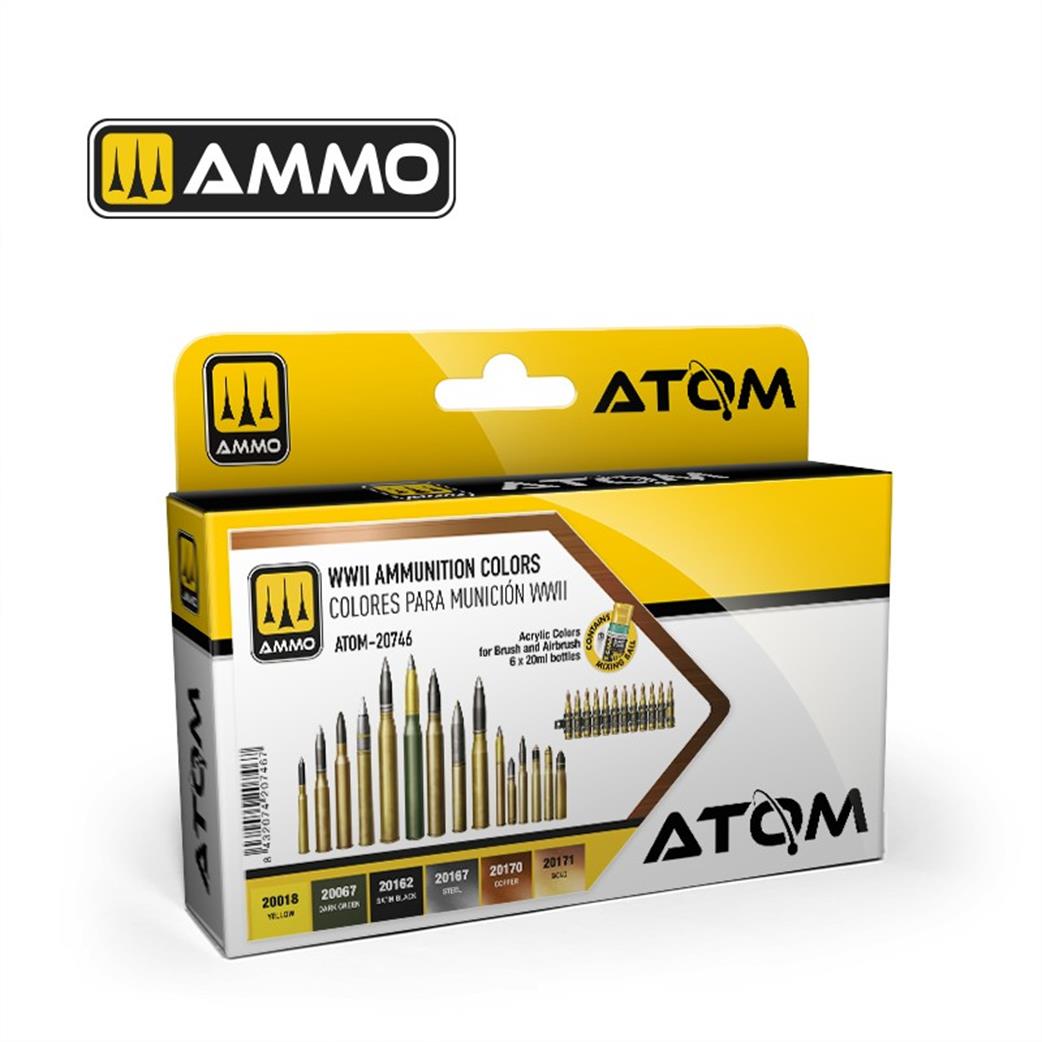 Ammo of Mig Jimenez  ATOM-20746 WWII Ammunition Colours Paint Set