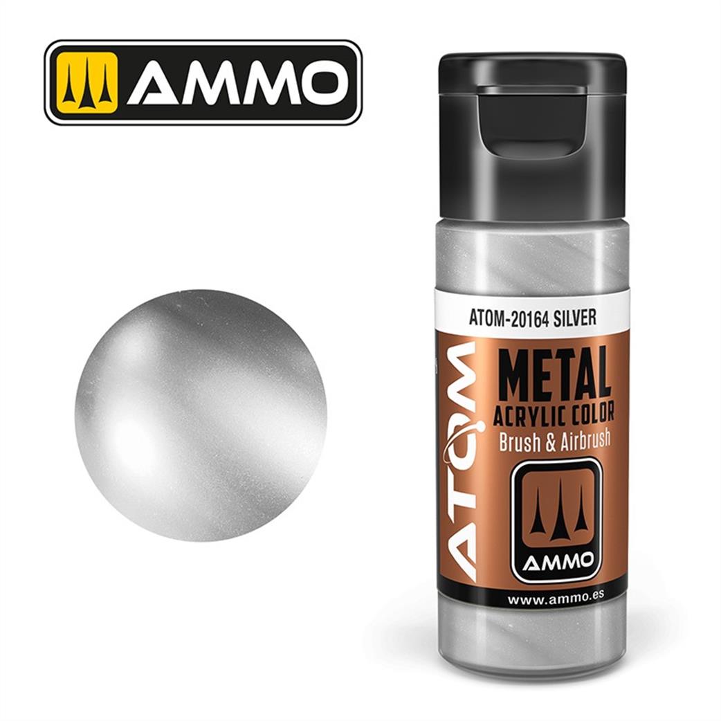 Ammo of Mig Jimenez  ATOM-20164 Atom Color Metallic Silver 20ml Acrylic Paint