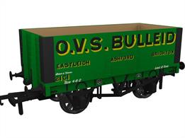 A highly detailed model of the RCH 1907 design 7 plank open wagon. One of the most common designs used by private wagon owners these wagons frequently carried brightly coloured and floridly lettered liveries applied before WW1. Many thousands of wagons were built to this specification, the vast majority still running into WW2 with many passing to British Railways ownership at nationalisation. Each of the Rapido Trains models features prototype specific variations including end doors or no end door, buffer shank design, wheels, brake fittings and V hanger style.Model finished in a special maachite green livery lettered for the Southern railways' last CME, O.V.S Bulleid of Eastleigh, Ashford and Brighton, wagon 21C1.